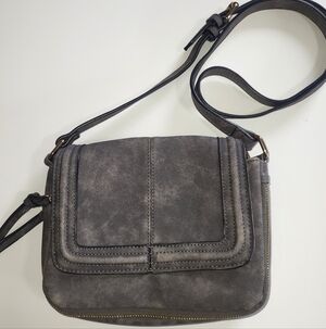 Gray Distressed Leather Small Crossbody Bag